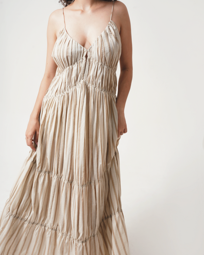 Gigi | Greige & Tan Striped Dress