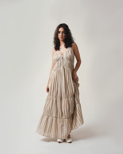 Gigi | Greige & Tan Striped Dress