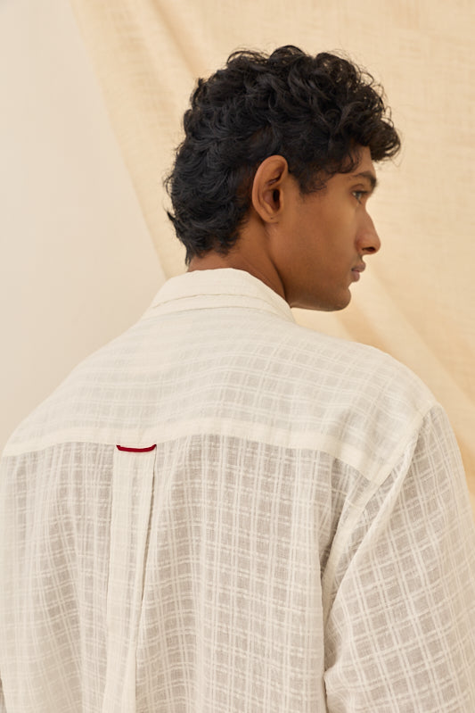 Kunj | Beige Handloom Boxy Fit Shirt