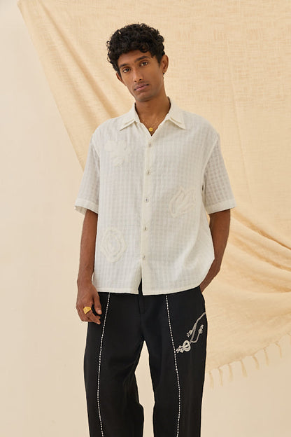 Kunj | Beige Handloom Boxy Fit Shirt