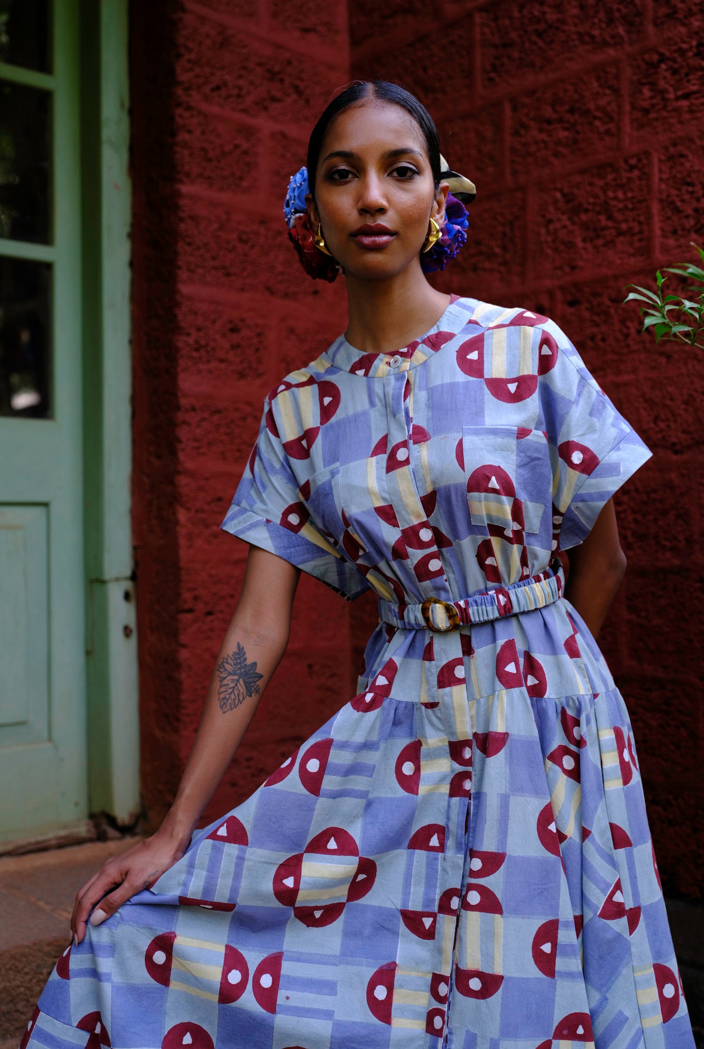 Nannari | Geometric Block Print Dress