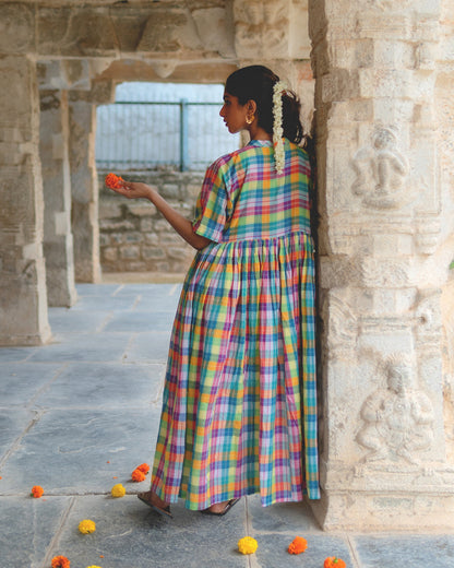 cotton madras dress Open-back Beach Dress In Indian Madras Cotton For Women