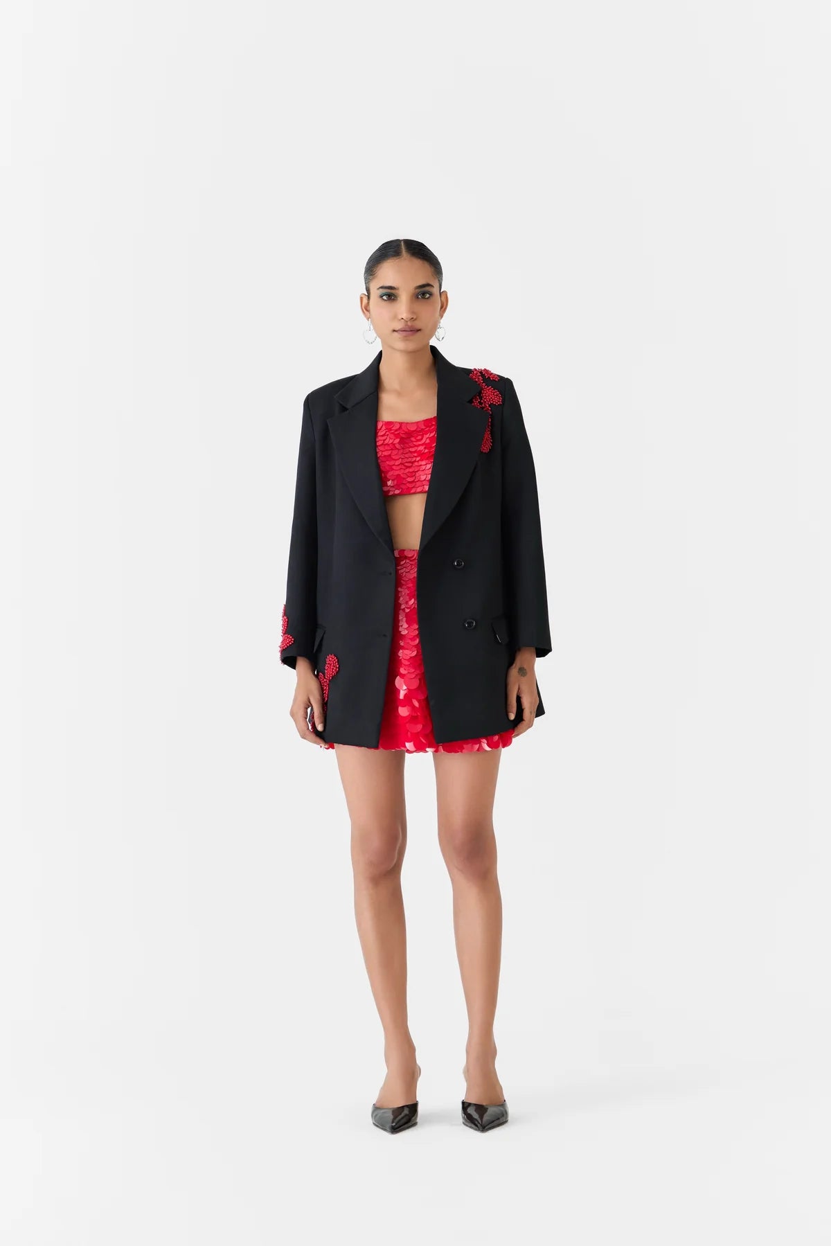 Cherry | Embroidered Blazer