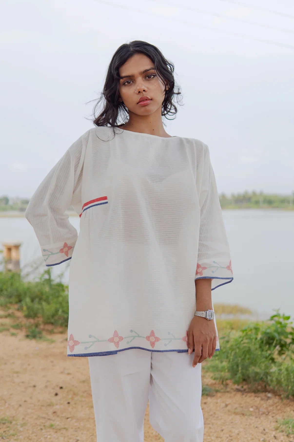 Roja Jamdani | White Tunic