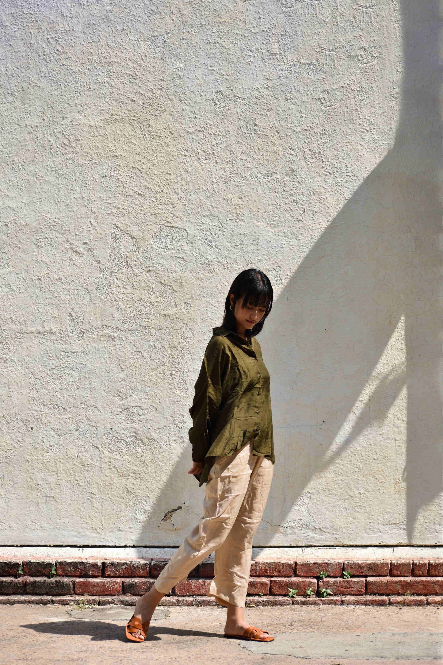 Olive | Silk Oversized Shirt