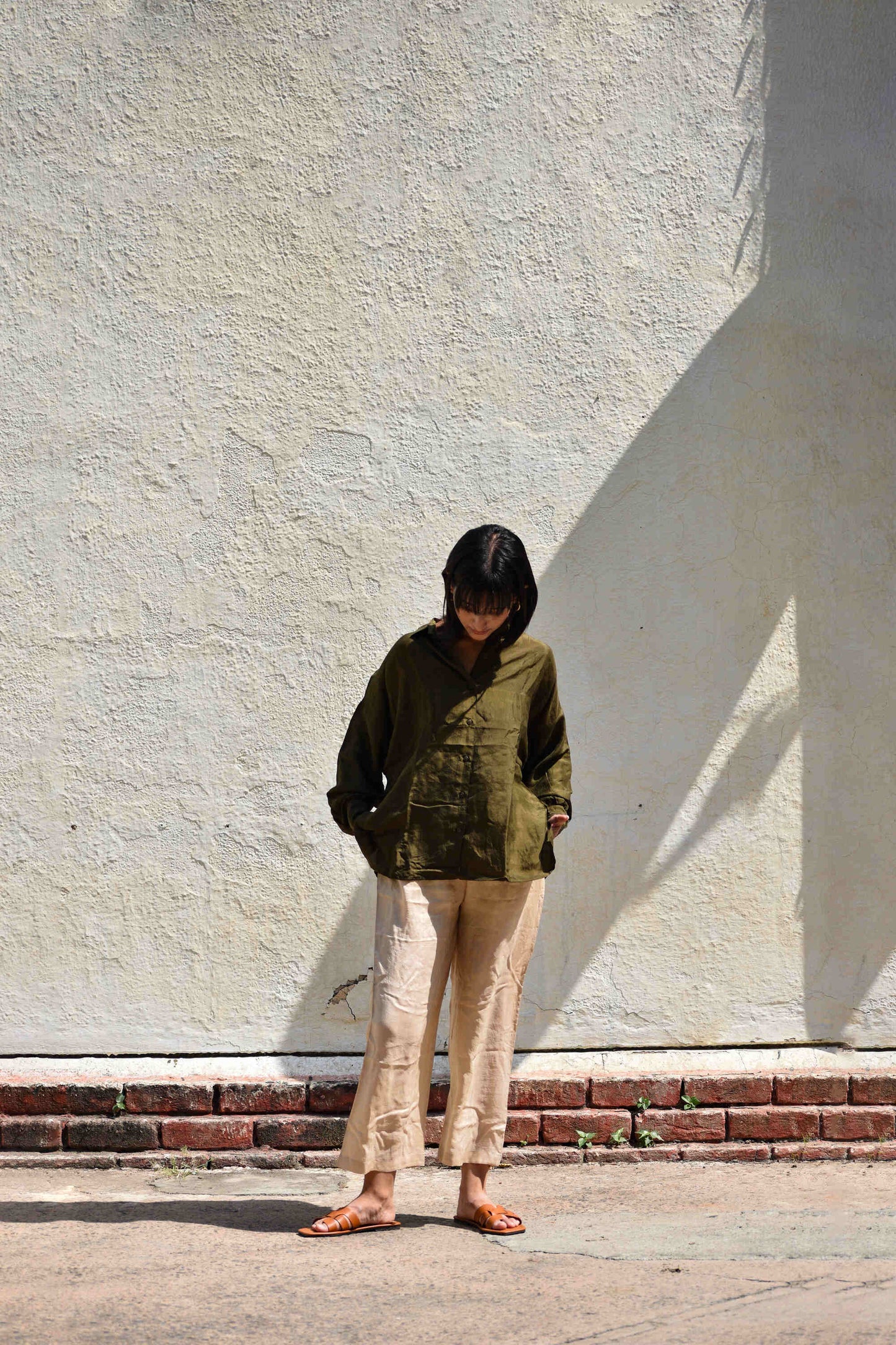Olive | Silk Oversized Shirt