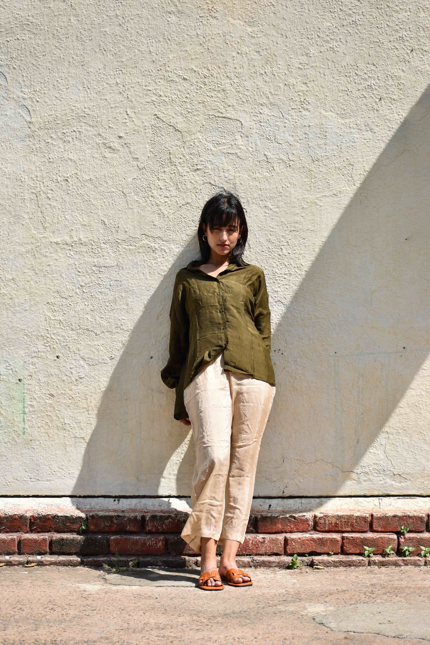 Olive | Silk Oversized Shirt