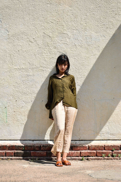 Olive | Silk Oversized Shirt