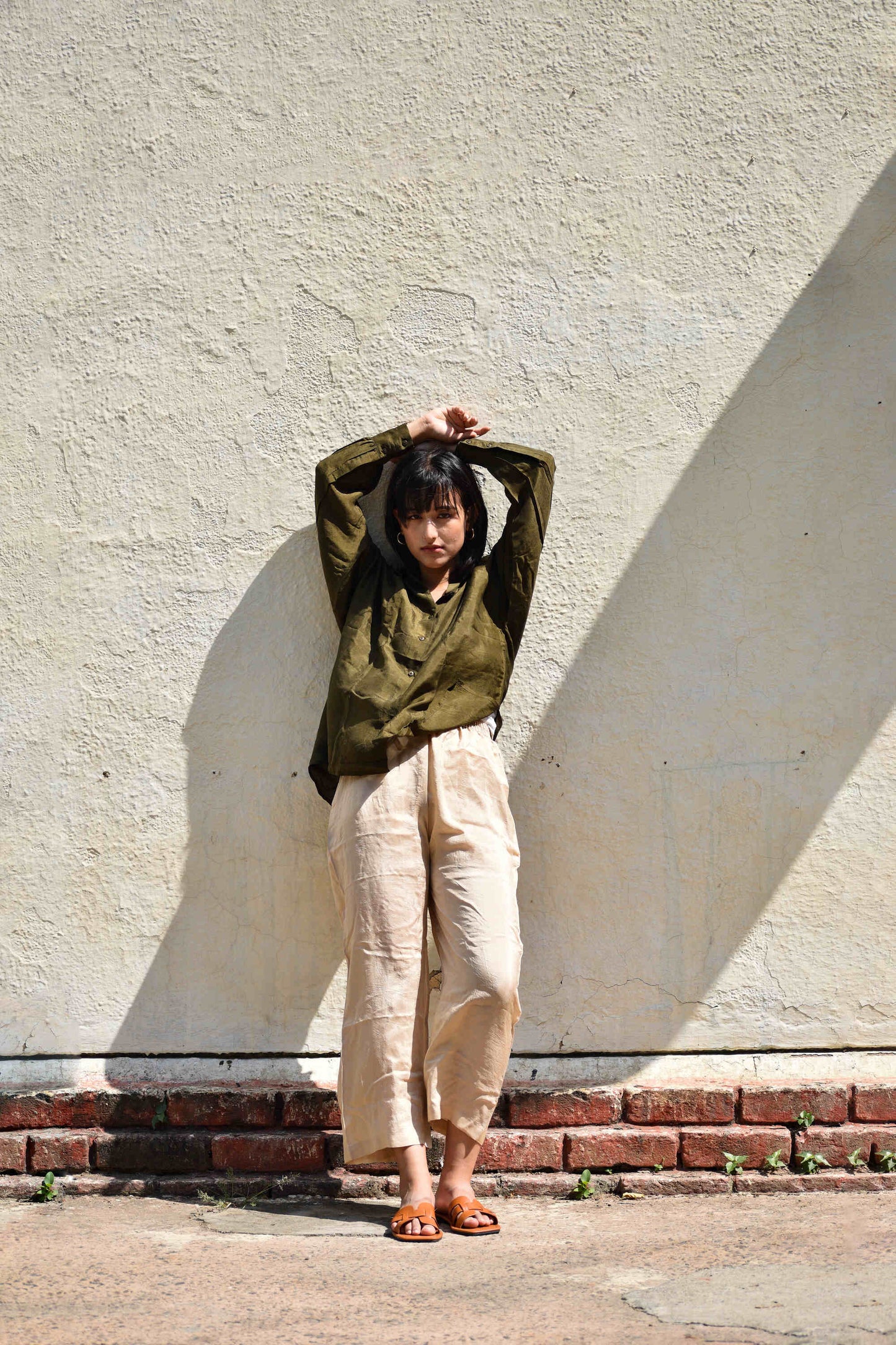 Olive | Silk Oversized Shirt