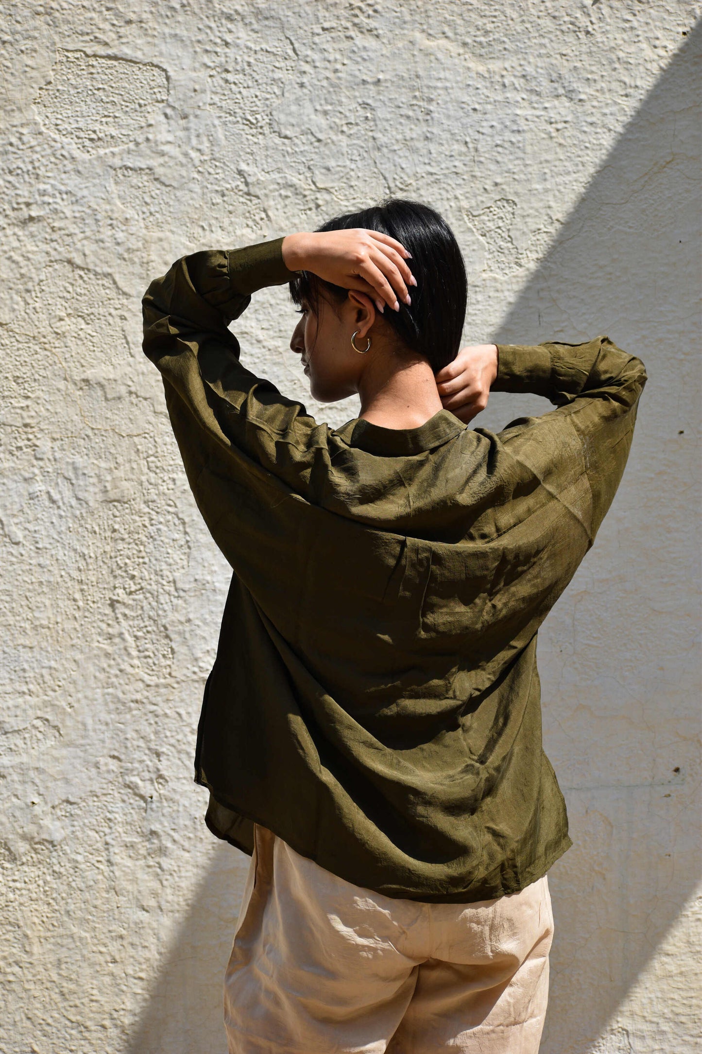 Olive | Silk Oversized Shirt