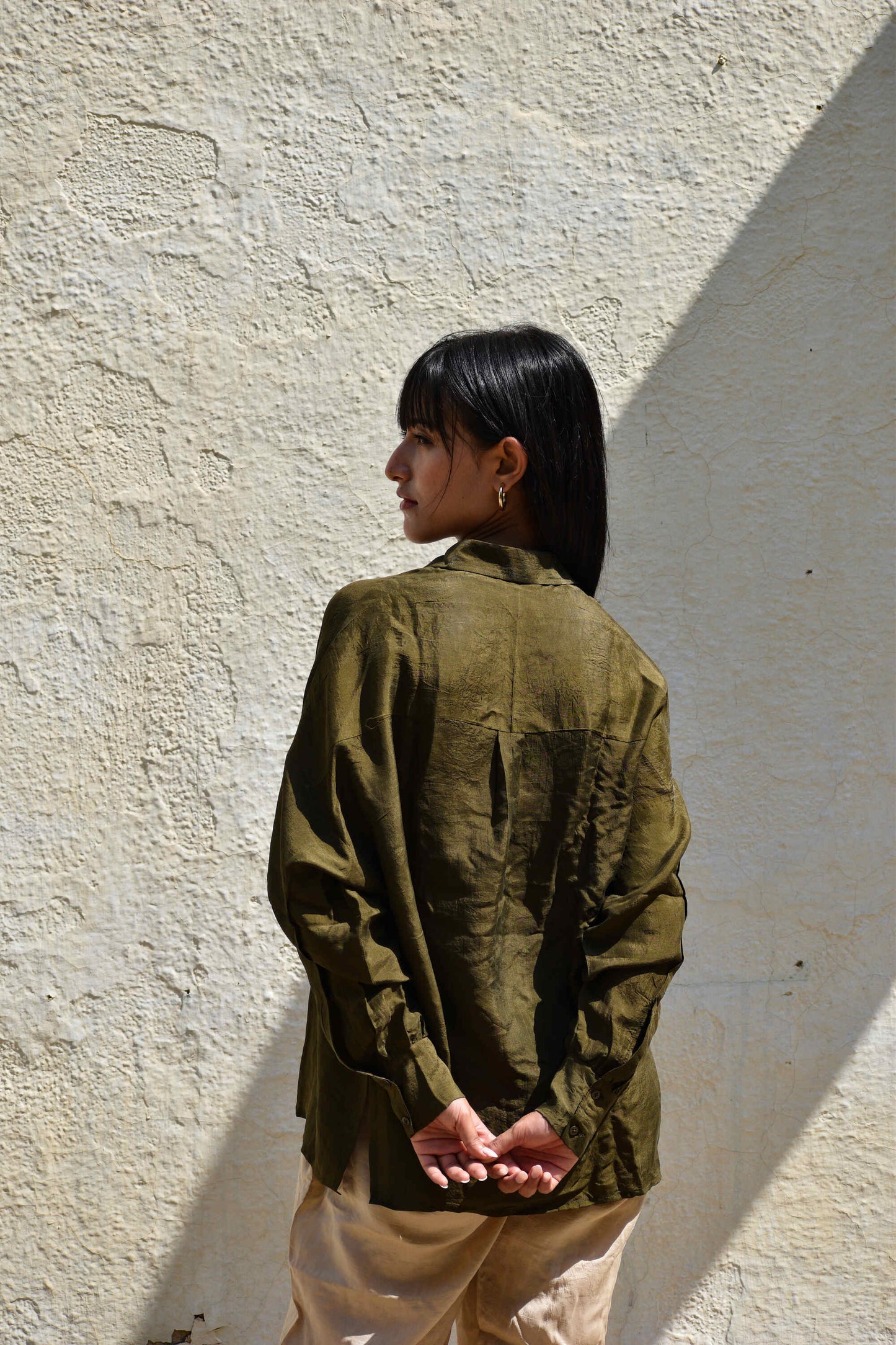 Olive | Silk Oversized Shirt
