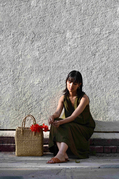 Olive | Sleeveless Silk Dress