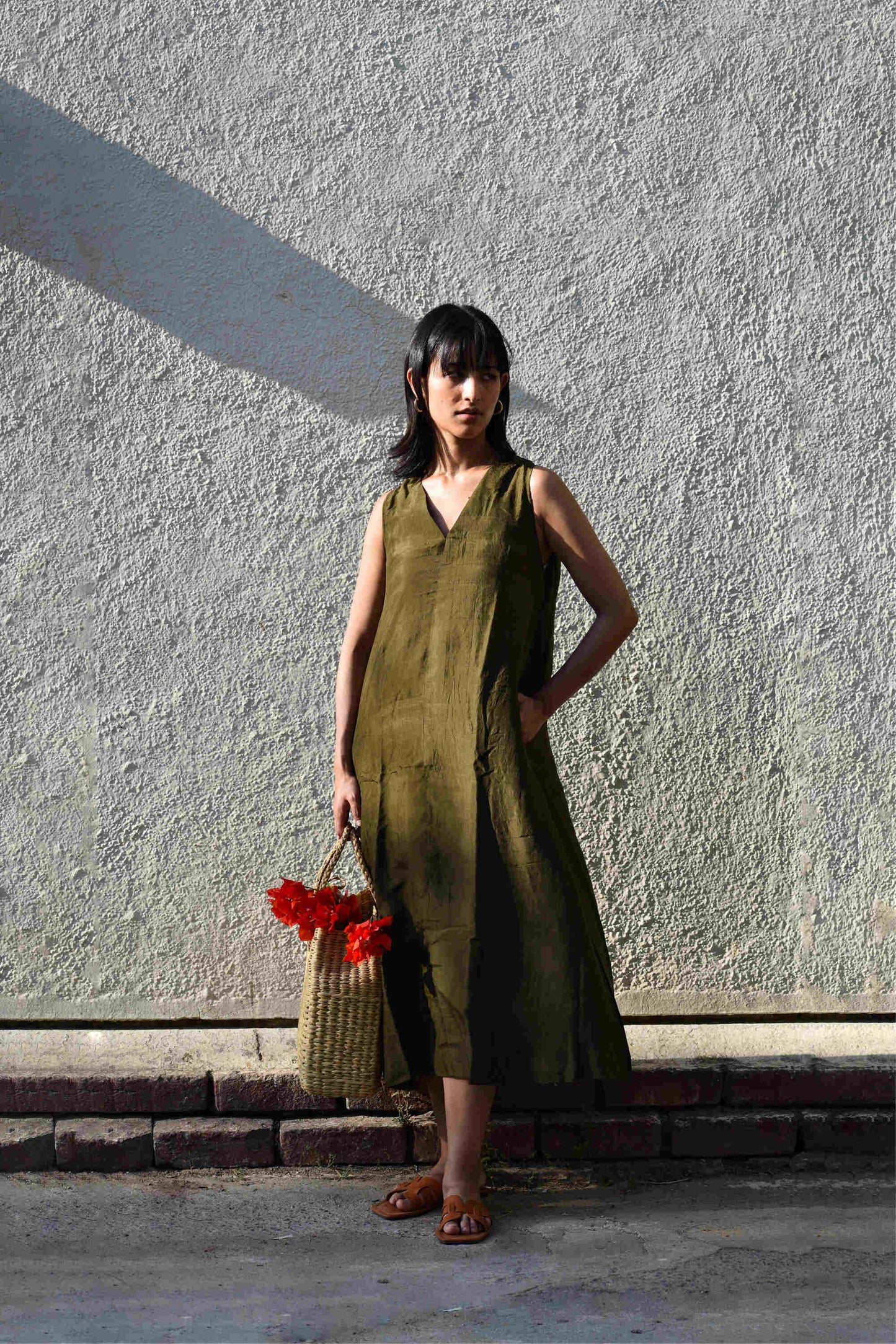 Olive | Sleeveless Silk Dress