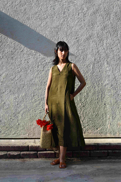 Olive | Sleeveless Silk Dress
