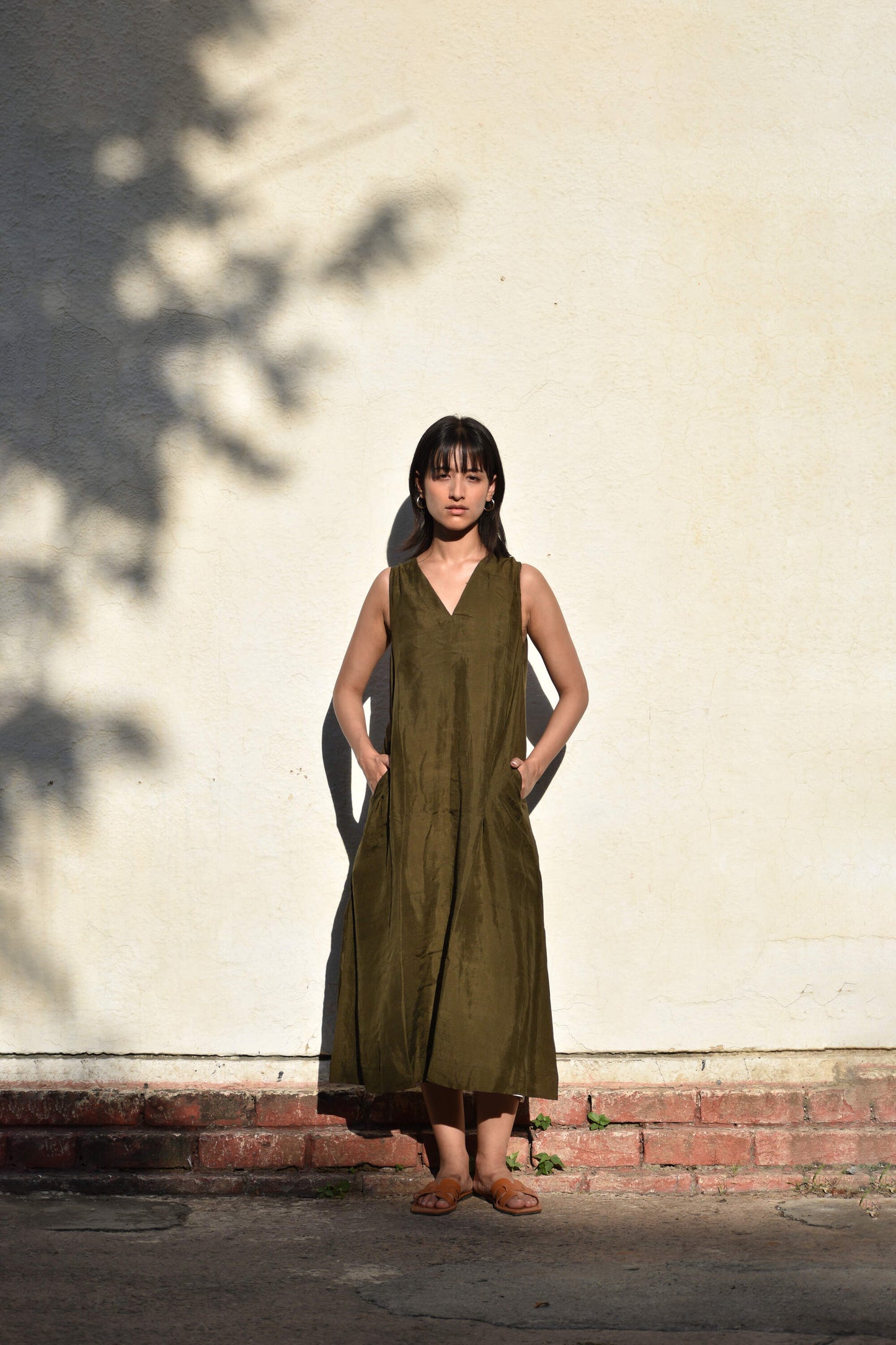Olive | Sleeveless Silk Dress