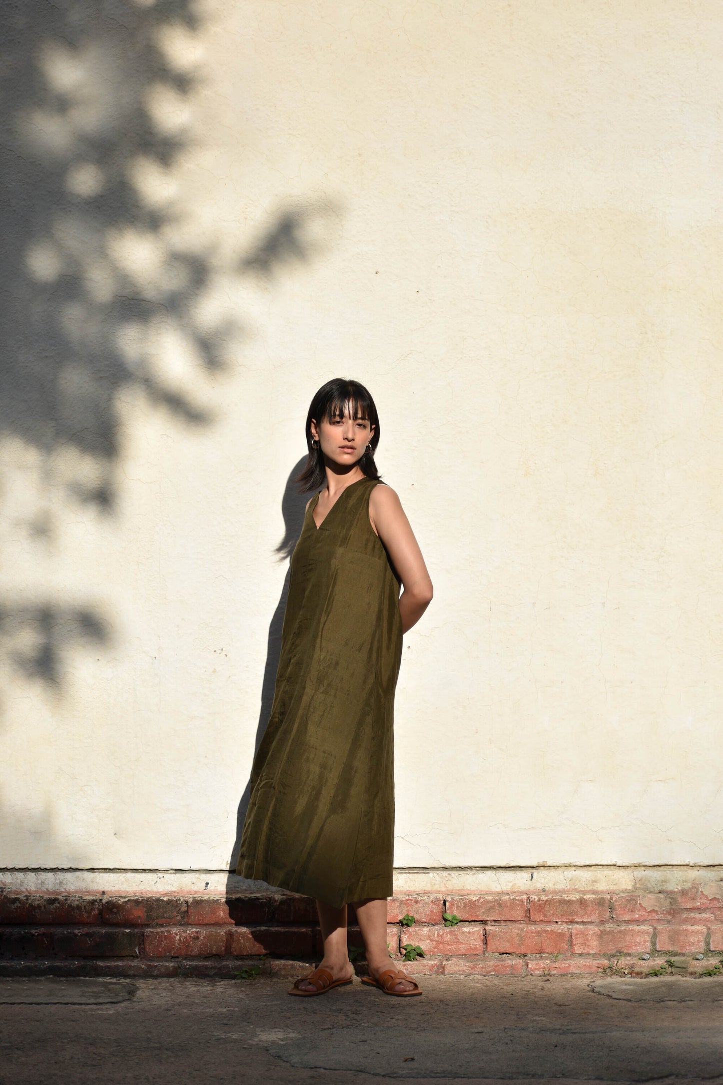Olive | Sleeveless Silk Dress