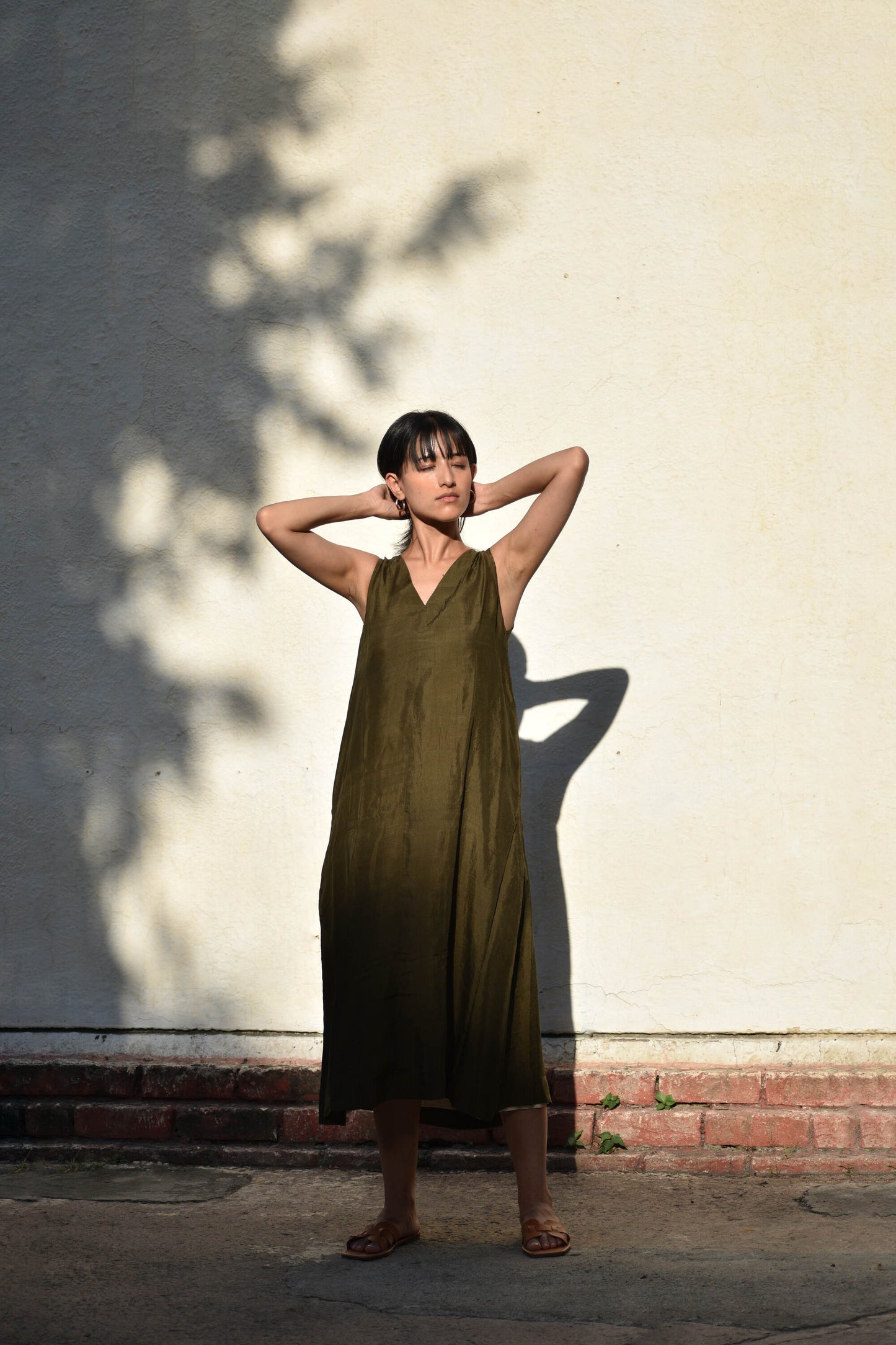 Olive | Sleeveless Silk Dress