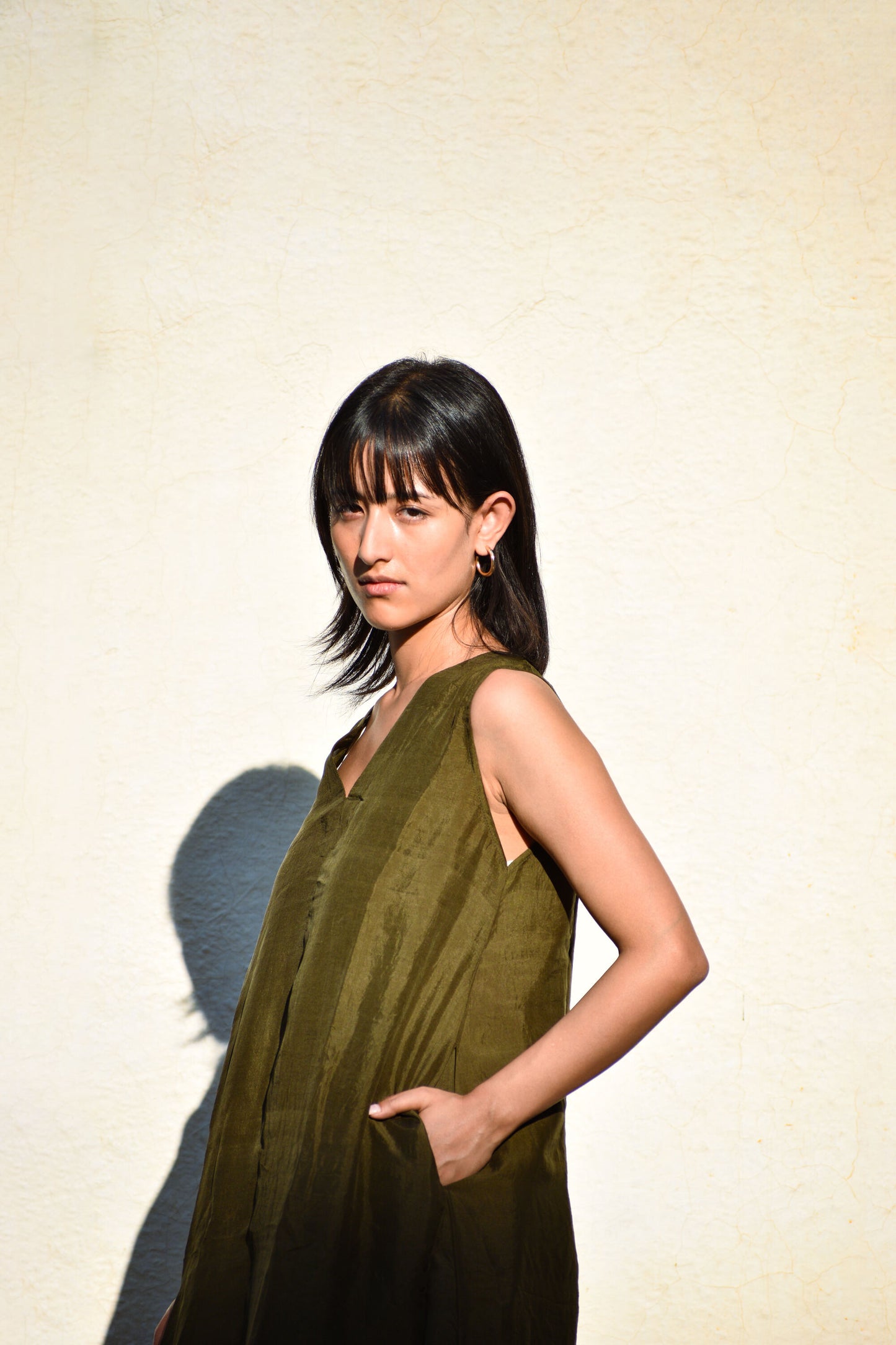 Olive | Sleeveless Silk Dress