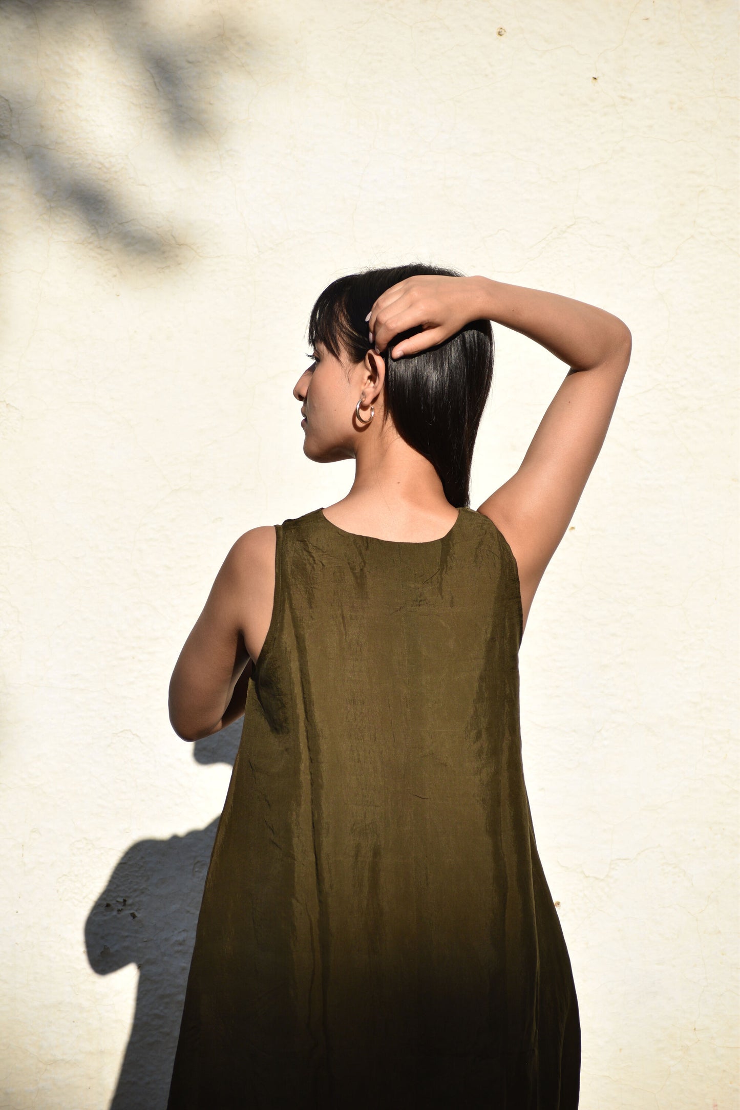 Olive | Sleeveless Silk Dress