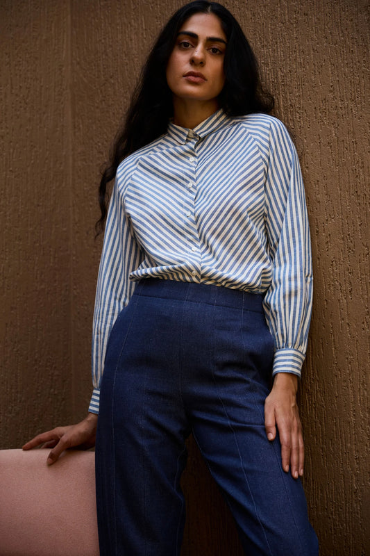 Yeji | Handwoven Blue Striped Shirt