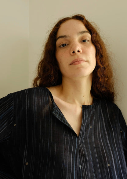 Maya | Relaxed Midnight Jamdani Cotton Top
