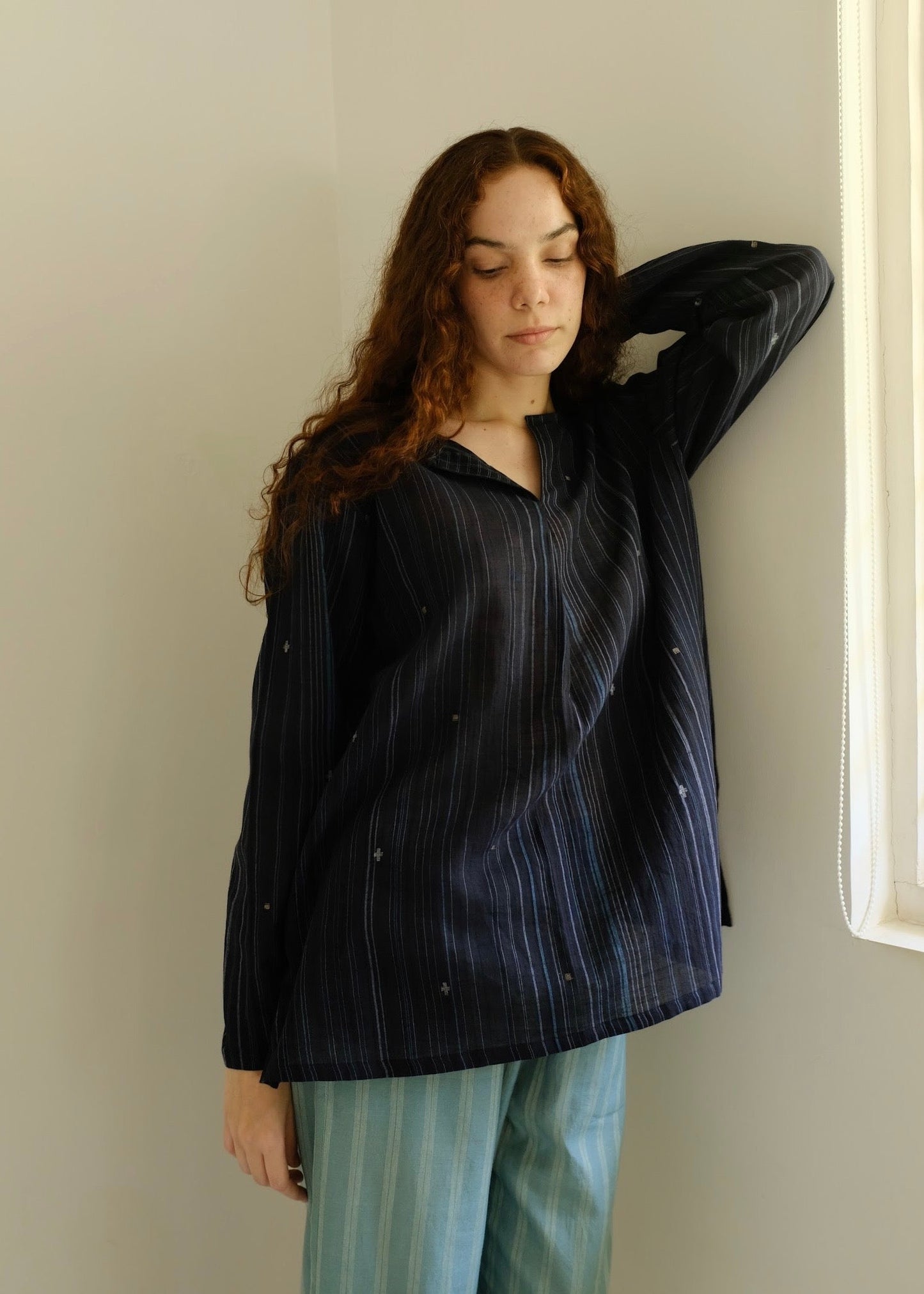 Maya | Relaxed Midnight Jamdani Cotton Top