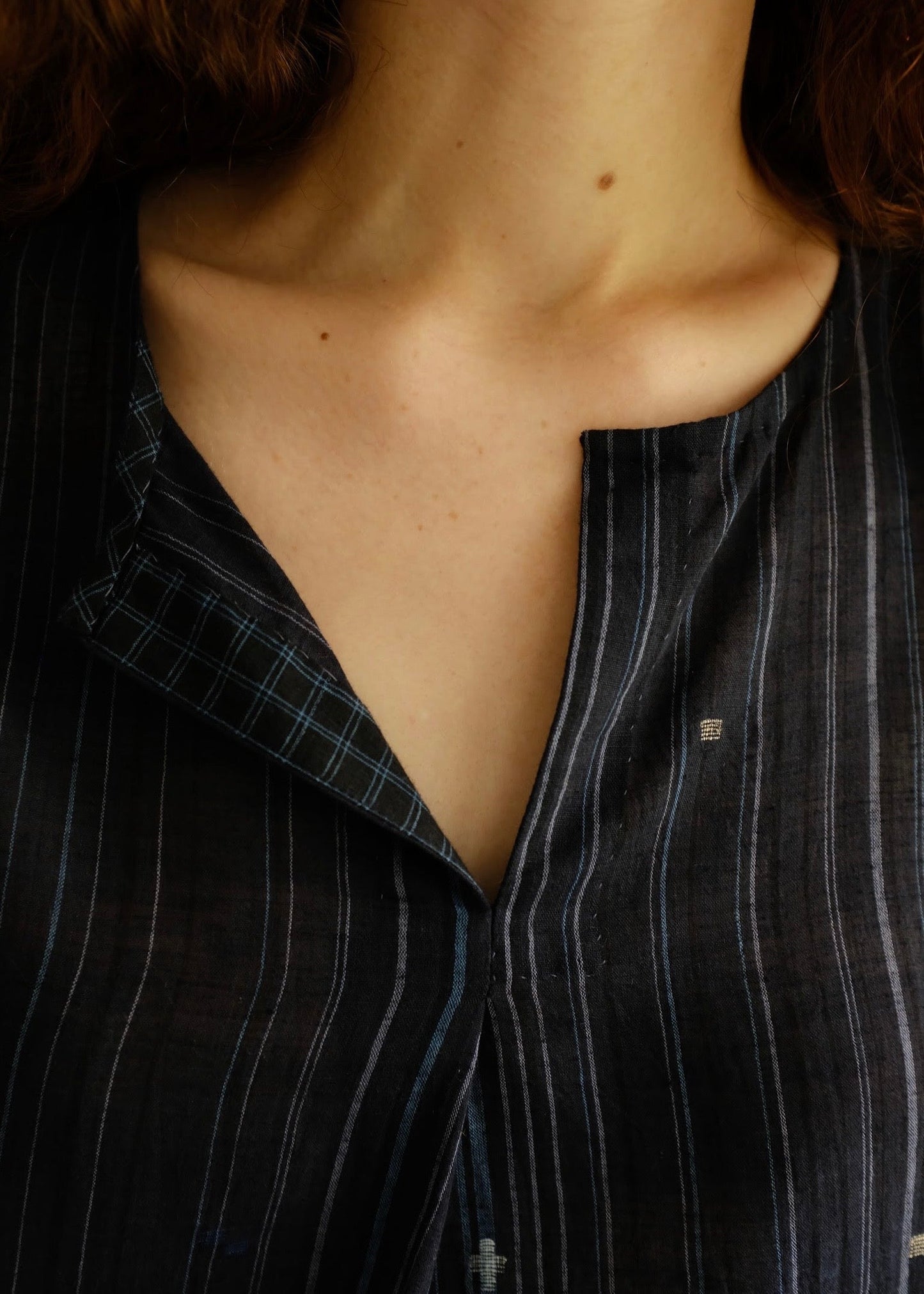 Maya | Relaxed Midnight Jamdani Cotton Top