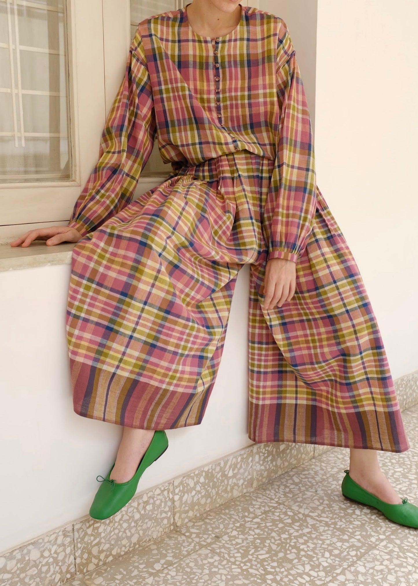 Araya | Pleated Red Checks Cotton Skirt