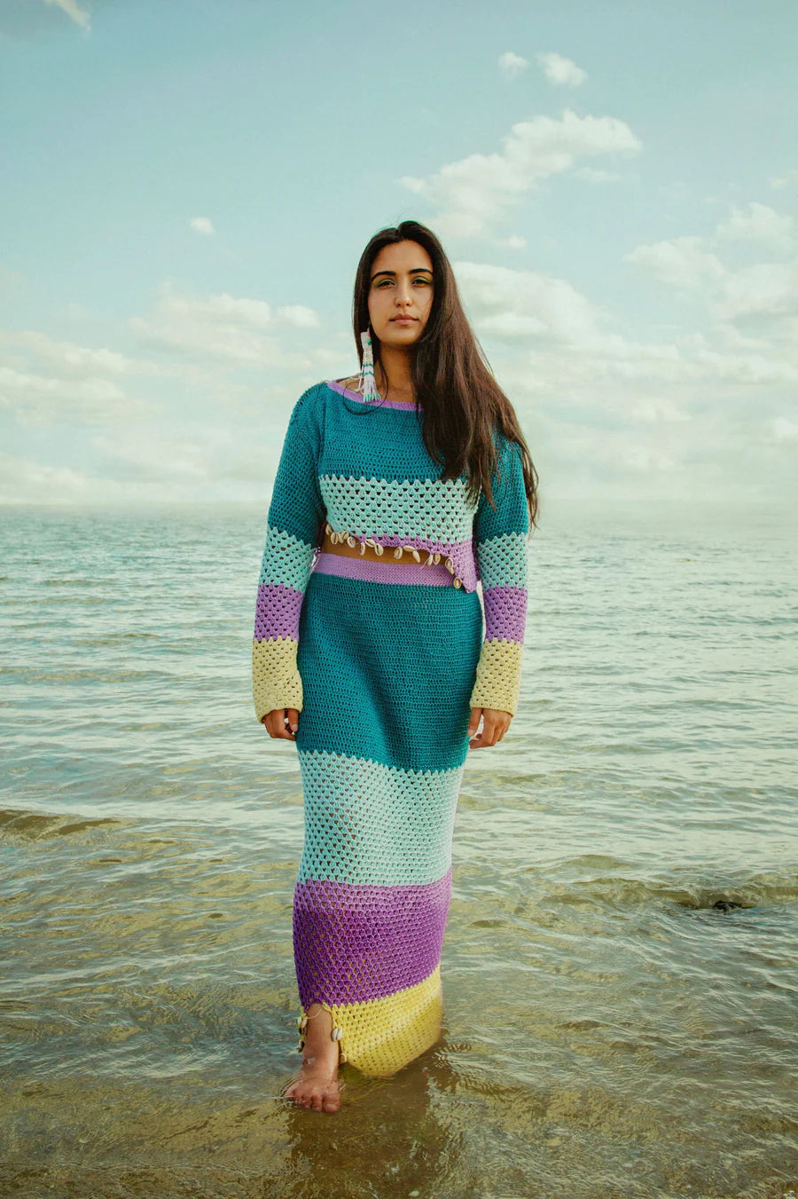 Samudram | Colorblock Crochet Maxi Skirt