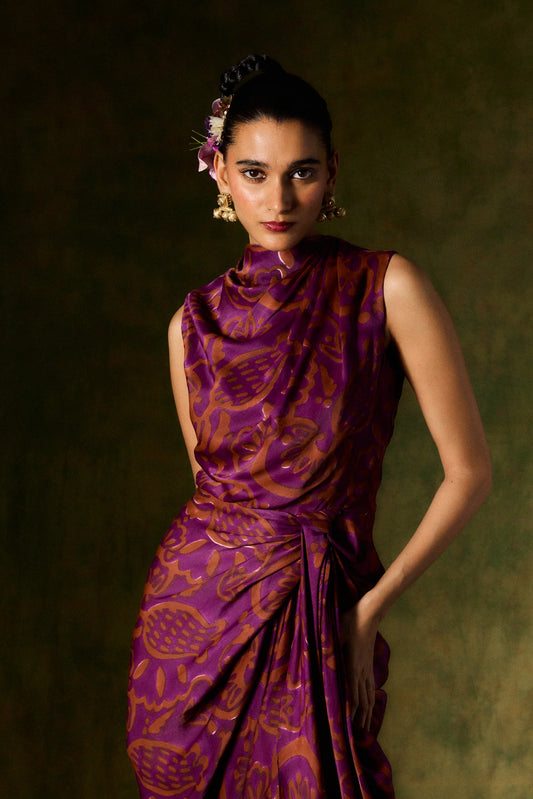 Saanjh | Silk Draped Dress