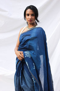 Annu | Indigo Chanderi Handblock Saree
