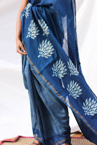 Annu | Indigo Chanderi Handblock Saree